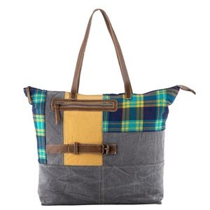Patchwork Tote Bag | Upcyclyed Bag | Canvas & Leather